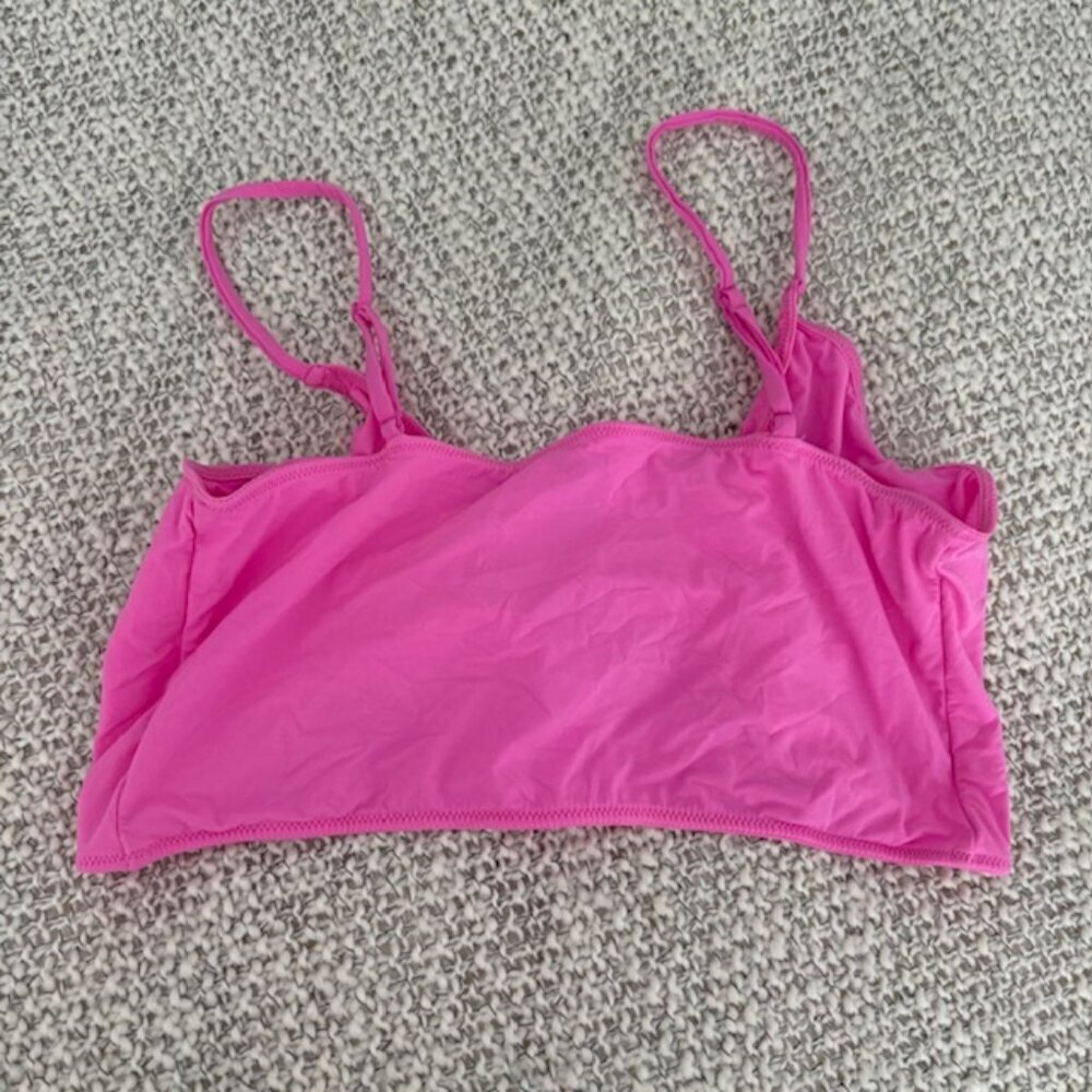 Skims Micro Cording V Crop Top Neon Pink - Picture 3 of 3